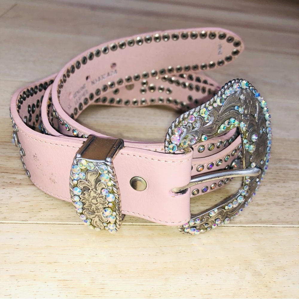 Vintage Nocona Pink Jeweled Women's Leather Belt - Picture 5 of 6
